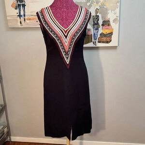 Carolina Herrera Navy Sleeveless Silk Midi Dress Women Size L, 10